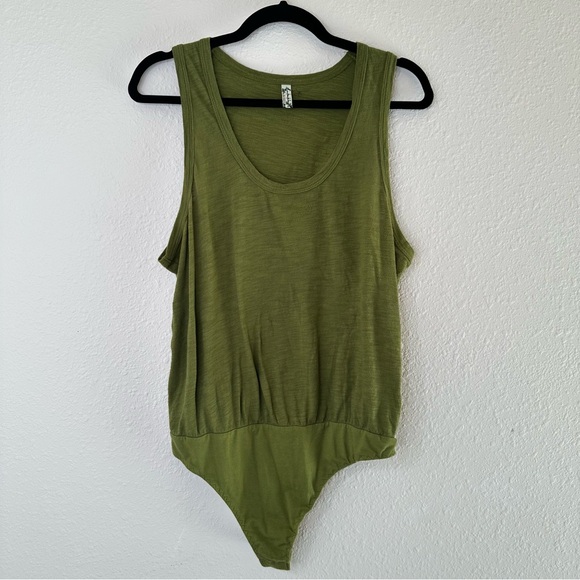 Free People Tee Off Bodysuit, Size L, Olive Green - Picture 4 of 9
